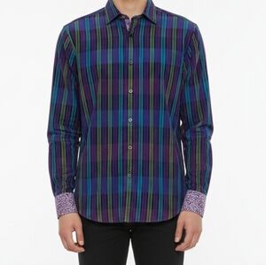Robert Graham Long Sleeve Colorful Striped Floral Contrast Cufs Shirt S (kn14)